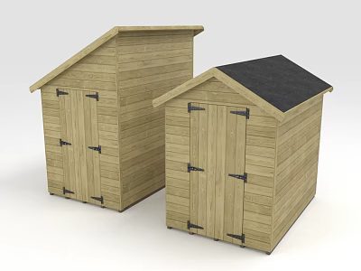 Two Wooden Storage Sheds With Different Roofs Large And Small Designs 3d model