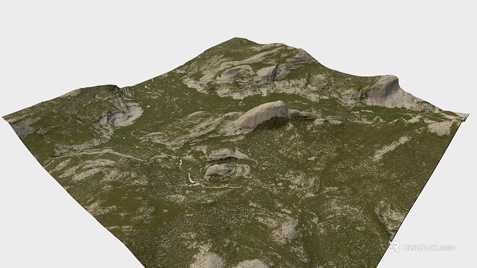 Natural Garden Landscape With Lush Green Grassland And Rocky Hill Terrain 3d model 