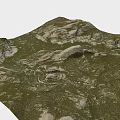 Natural Garden Landscape With Lush Green Grassland And Rocky Hill Terrain