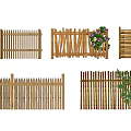 Various Wooden Bamboo Fence Designs With Decorative Purple Flowers And Green Plants