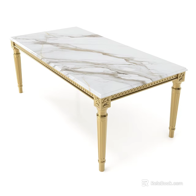 Elegant Coffee Table With White Marble Top And Golden Carved Legs Design 3d model 