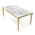 Elegant Coffee Table With White Marble Top And Golden Carved Legs Design