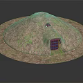 Traditional Dome Shaped Earthen Building with Grass Covered Surface Top Opening and Grilled Door