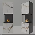 Modern Marble Column Fireplace With Glass Panel And Flaming Fire Design 3d model