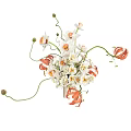 Elegant Decorative Ornament Set With White Orange Flowers And Green Stems In Vase