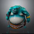 3D Creature Character Model With Blue Skin Green Spots Fierce Expression Chain And Yellow Wristband
