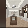 Modern Clothing Store Interior With Wooden Racks Clothes Reception Counter And Decorative Plants