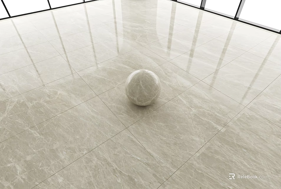 Marble Patterned Floor Tiles In Bright Space With Windows 3d model