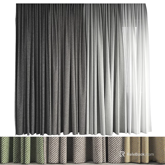Modern Curtains With Dark Gray Light Gradient And Multi Colored Striped Patterns For Home 3d model 