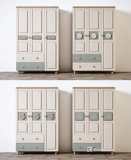 Modern Wooden Wardrobe Design With Light Color Panels And Drawer Storage 3d model 