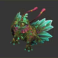 Vibrant Fantasy Creature Character With Green Feathered Body Pink Antennae And Colorful Details