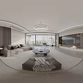 Modern Living and Dining Room Interior With Sofa Dining Table And Pendant Lights