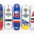 Various Skateboard Decks With Unique Designs Colors And Brand Logos Displayed Together