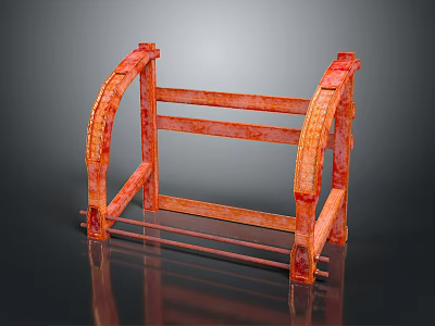 Orange Rusty Metal Industrial Frame With Cross Beams And Brackets 3d model