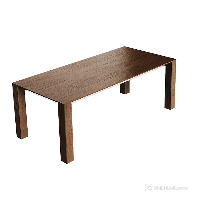 Simple Modern Brown Wooden Dining Table Set With Rectangular Top And Four Legs 3d model