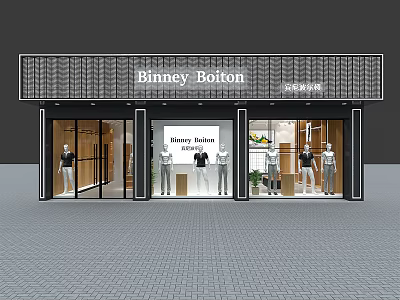 Binney Botton Fashion Clothing Store Front With Window Display And Mannequins 3d model