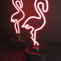 Red Flamingo Shaped Neon Light Table Lamps With Black Bases For Room Decor
