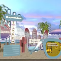 Summer Beach Event Setup With Palm Trees Sunglasses Decor And Signage