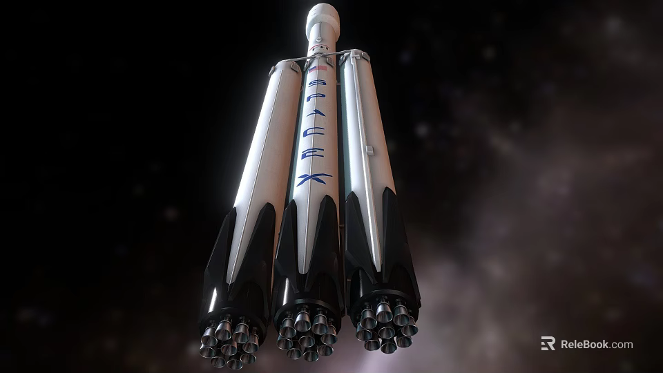 Military Weapon Rocket System Featuring Three Boosters And Engine Cluster In Space 3d model 