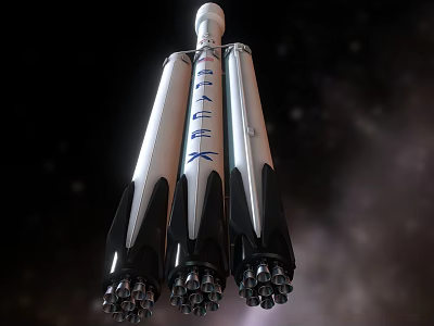 Military Weapon Rocket System Featuring Three Boosters And Engine Cluster In Space 3d model