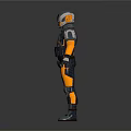 Futuristic Armored Character With Mechanical Armor Plates Orange Accents And Helmet Visor