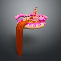 Floating Castle Like Building With Pink Trees Orange Waterfall And Cake Decorations