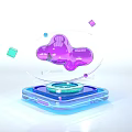 Futuristic Purple Sphere With Green Circular Structure On Blue Base And Small Cubes