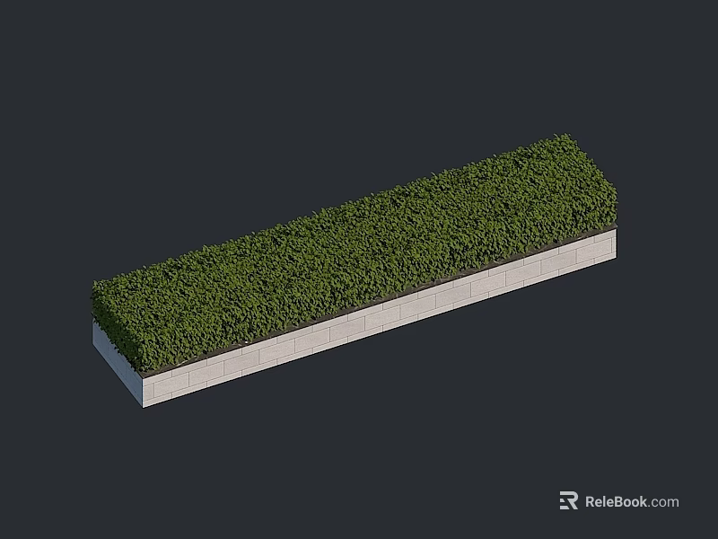 Long Rectangular Tree Pit With Green Vegetation Cover And Concrete Base For Landscaping 3d model 
