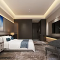 Luxurious Modern Hotel Room With King Bed Accent Chair TV And Wall Art