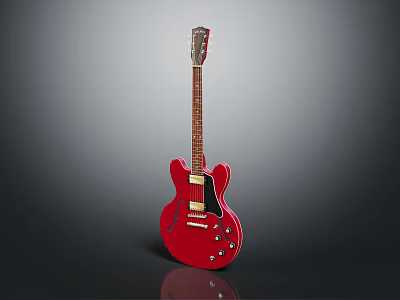 Red Electric Guitar With Glossy Body Rosewood Neck And Dual Pickups Isolated On Dark Background 3d model