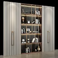 Elegant Modern Bookcase With Layered Shelves Books Clock And Decorative Sculptures