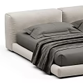 Modern Minimalist Double Bed with Gray Bedding Pillows and Cozy Blanket in Bedroom