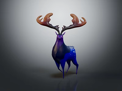 Fantastical Purple And Blue Deer Character With Large Antlers And Glowing Spots In Mystical Style 3d model