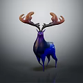 Fantastical Purple And Blue Deer Character With Large Antlers And Glowing Spots In Mystical Style