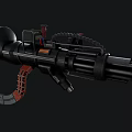Futuristic Tactical Weapon With Multiple Barrels Red Accents And Mechanical Design