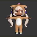 Cartoon Style Game And Movie Character In Orange Fox Costume With White Belly And Pigtails