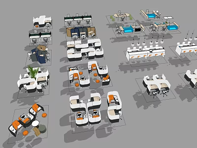 Modern Office Desks With Various Styles Chairs Storage And Workspace Layouts 3d model