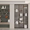 Modern Decorative Cabinet With Glass Doors Metal Frame And Ornamental Displays