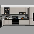 Modern Kitchen Interior With White Cabinets Black Stove Oven And Refrigerator