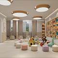 Modern Preschool Interior With Toys Bookshelves And Stools