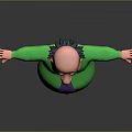 Chubby Elderly Man in Green Shirt Purple Tie Blue Pants with Arms Outstretched