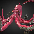 Pink Octopus Game Character With Yellow Eyes Green Edge Tentacles And Gears Anchor