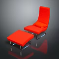 Red Modern Chaise Lounge with Ottoman and Metal Frame on Dark Reflective Surface 3d model