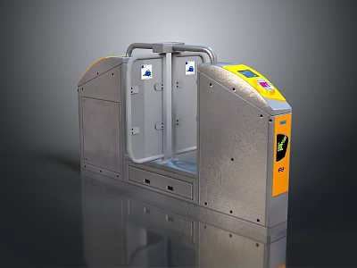 Modern Access Control Entry Gate With Silver Metal Frame And Yellow Display Screen 3d model