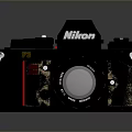 Nikon Vintage Camera With Black Body Red Stripe And Classic Lens