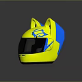 Commercial Equipment Yellow Helmet With Cat Ear Design Blue Accents And Black Visor