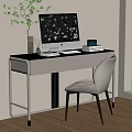 Modern Minimalist Desk Interior With Computer Monitor Books Vase Plant And Chair