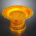 Elegant Golden Decorative Tray With Intricate Carved Patterns Scalloped Edge And Ornate Base