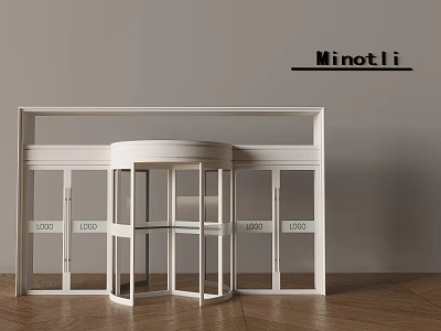 Minotli White Revolving Door With Glass Panels And Wooden Floor Design 3d model