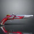 Vintage Antique Pistol With Red Wooden Grip Silver Barrel And Brass Decorative Accents